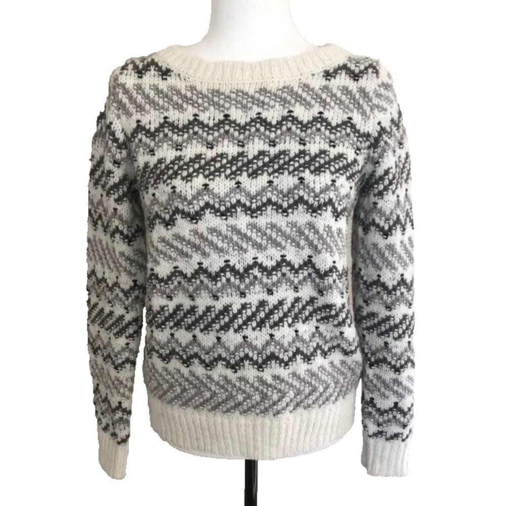 LOFT Long Sleeve Sweater Womens Size Medium Wool Acrylic Blend Gray White
